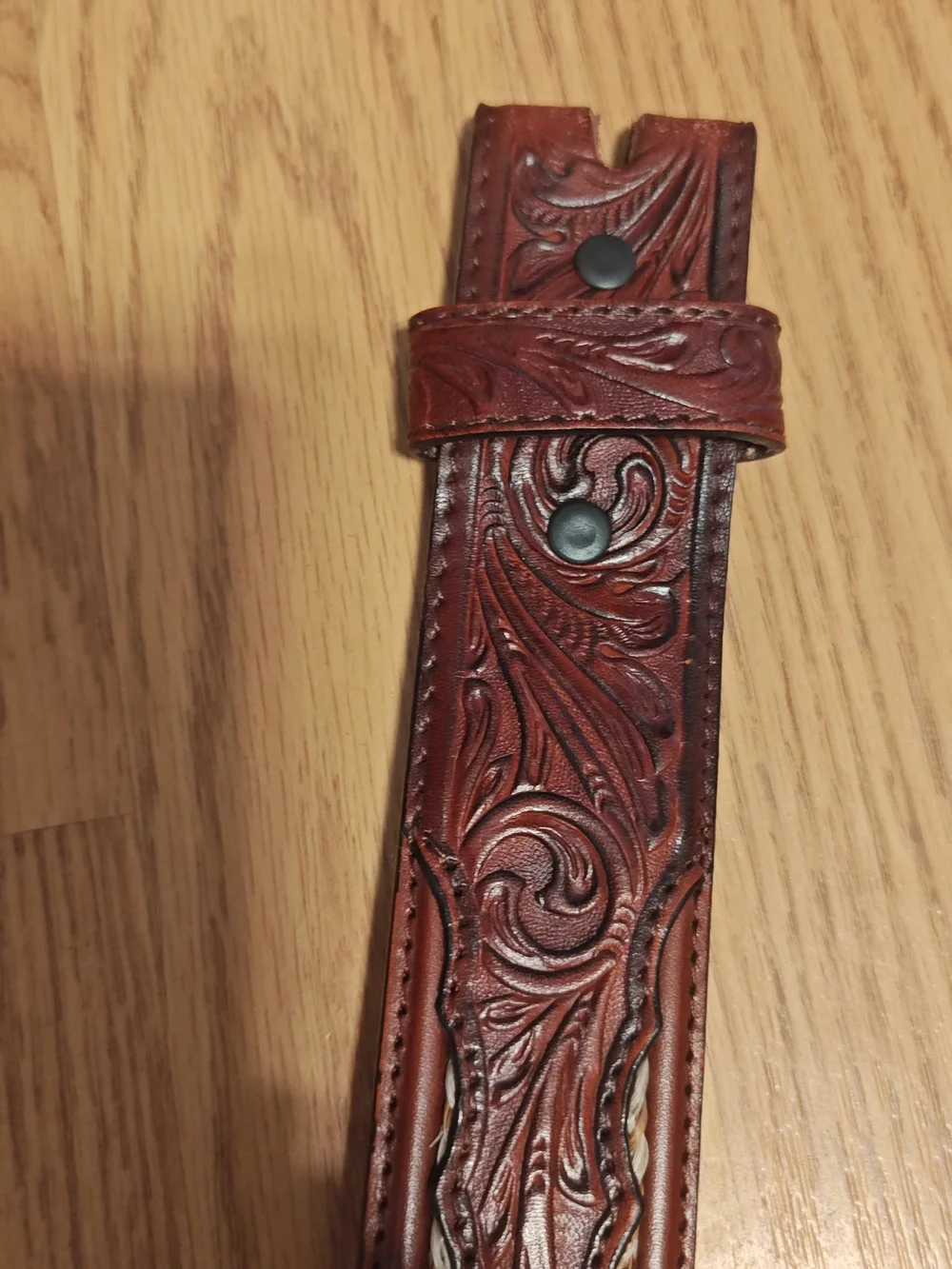 Justin Men's Western Tooled Brown Leather & Braided Horsehair Belt - Size 36